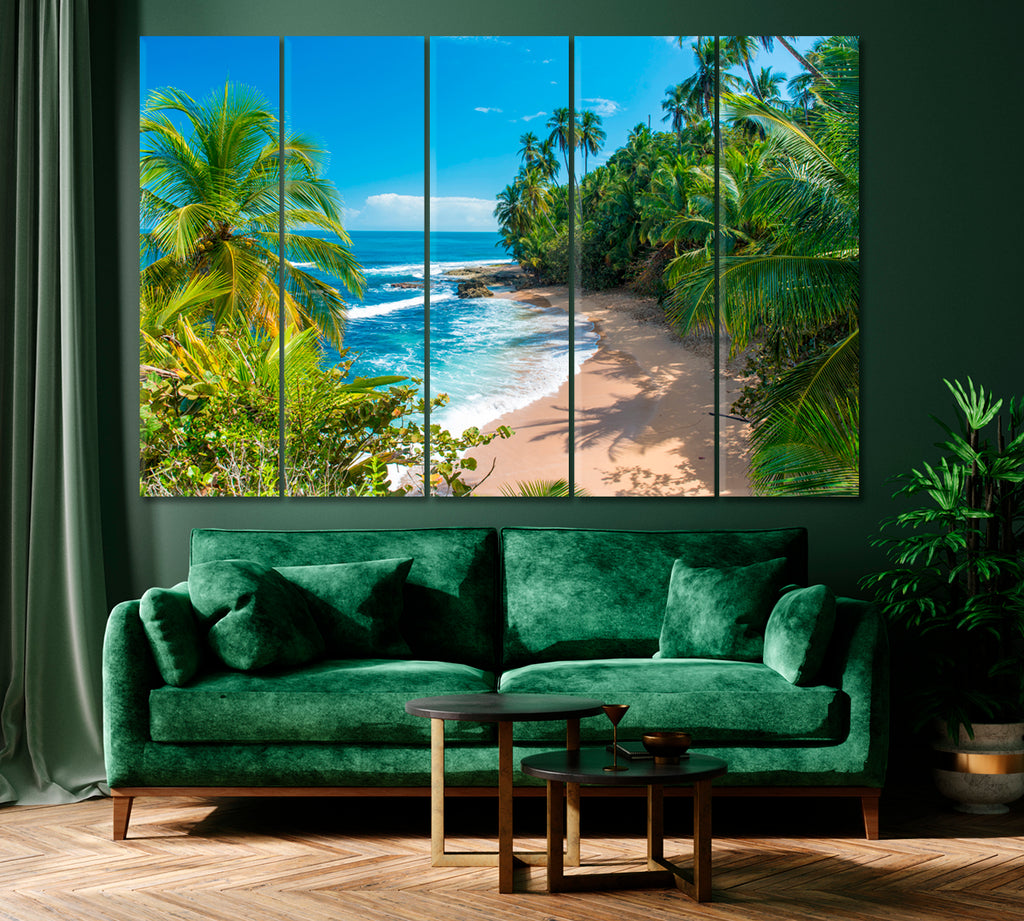 Wild Caribbean Beach Costa Rica Canvas Print ArtLexy 5 Panels 36"x24" inches 