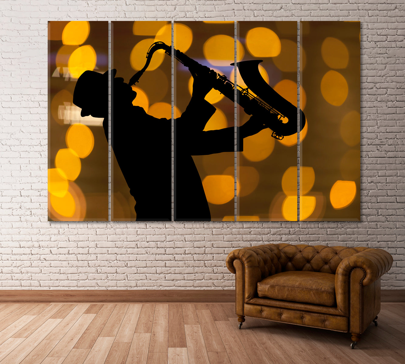 Saxophonist Against Beautiful Lights Canvas Print ArtLexy 5 Panels 36"x24" inches 