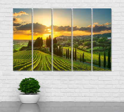 Vineyards Landscape Tuscany Italy Canvas Print ArtLexy 5 Panels 36"x24" inches 