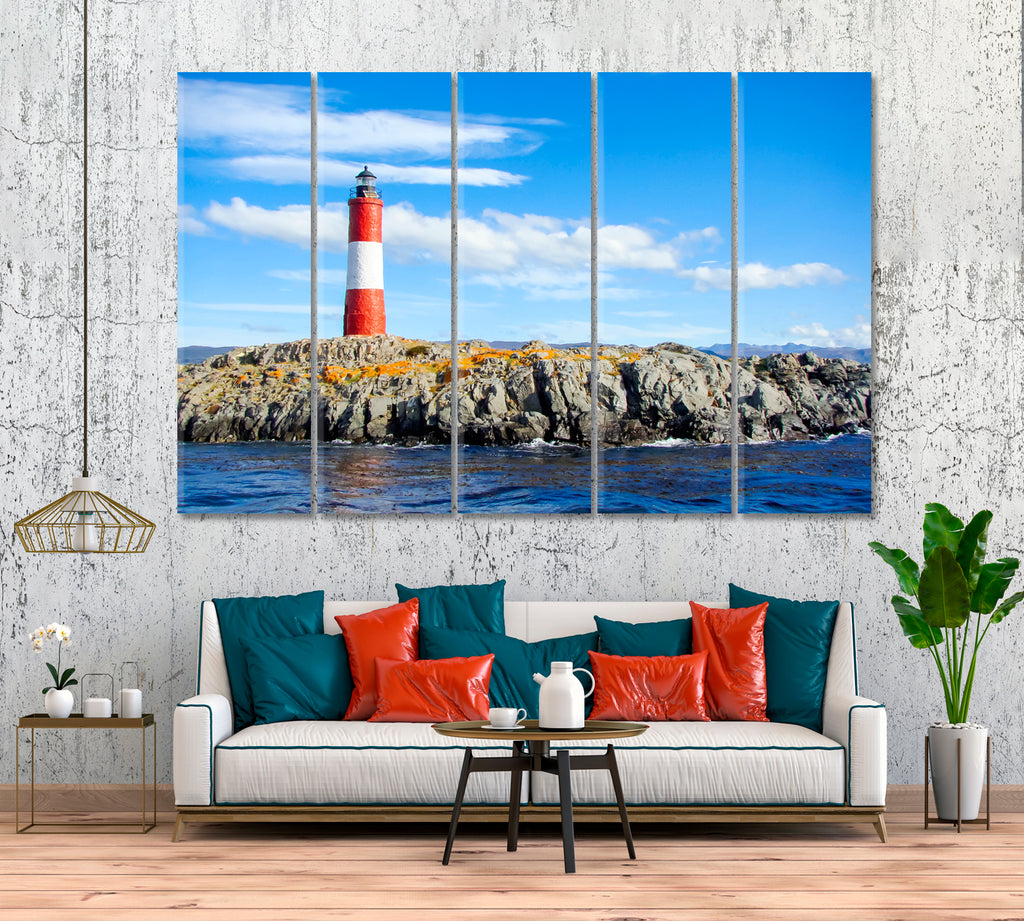 Les Eclaireurs Lighthouse Ushuaia Argentina Canvas Print ArtLexy 5 Panels 36"x24" inches 