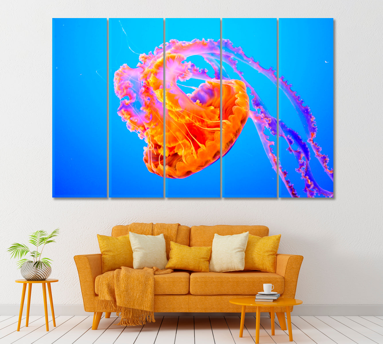 Orange Jellyfish Canvas Print ArtLexy 5 Panels 36"x24" inches 