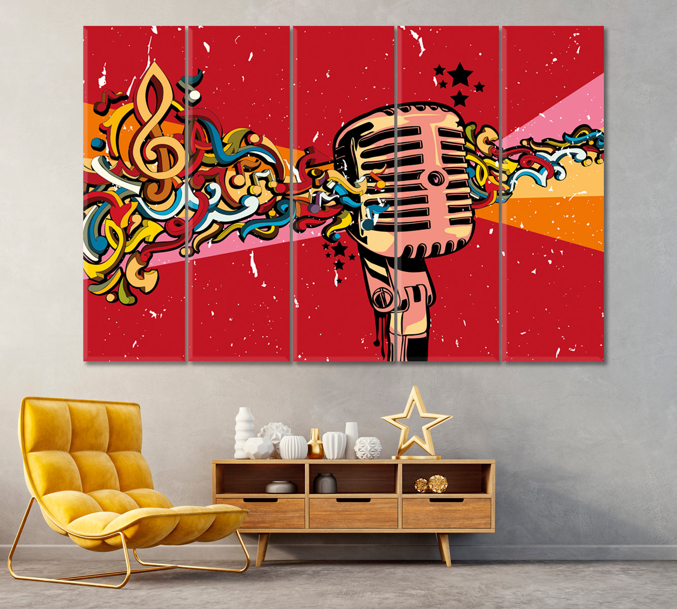 Vintage Microphone Canvas Print ArtLexy 5 Panels 36"x24" inches 