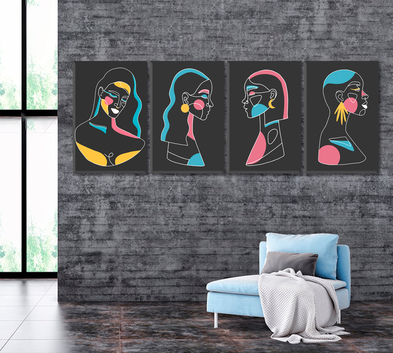 Set of 4 Vertical Abstract Minimalist Women Portraits Canvas Print ArtLexy   