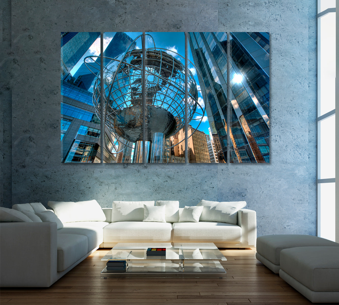 Silver Globe of Trump Tower New York Canvas Print ArtLexy 5 Panels 36"x24" inches 