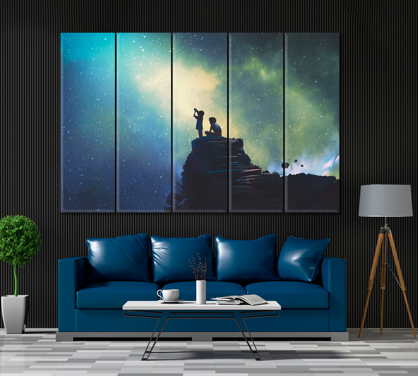 Two Brothers Looking at Stars Canvas Print ArtLexy 5 Panels 36"x24" inches 