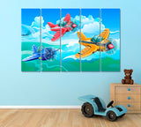 Cartoon Airplanes Canvas Print ArtLexy 5 Panels 36"x24" inches 