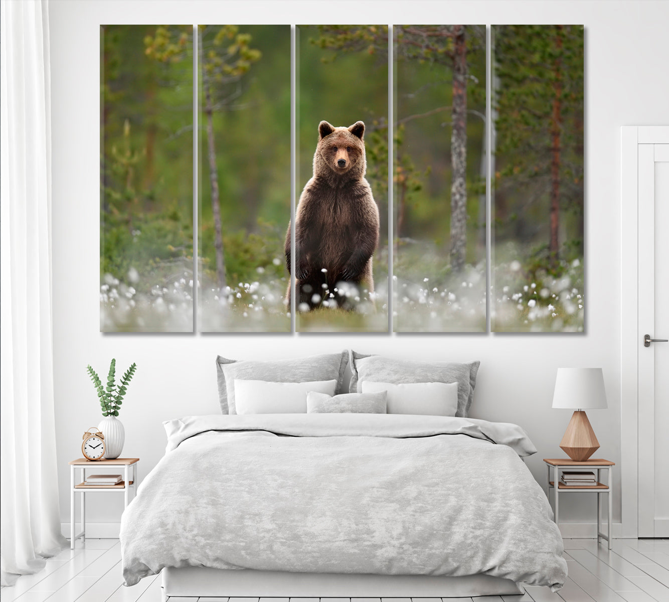 Brown Bear in Taiga Forest Canvas Print ArtLexy 5 Panels 36"x24" inches 