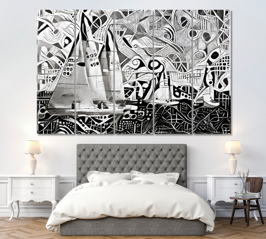 Monochrome Abstract Sailing Ship Canvas Print ArtLexy 5 Panels 36"x24" inches 
