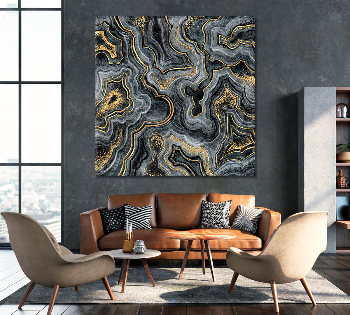 Abstract Lace Agate with Gold Veins Canvas Print ArtLexy 1 Panel 12"x12" inches 