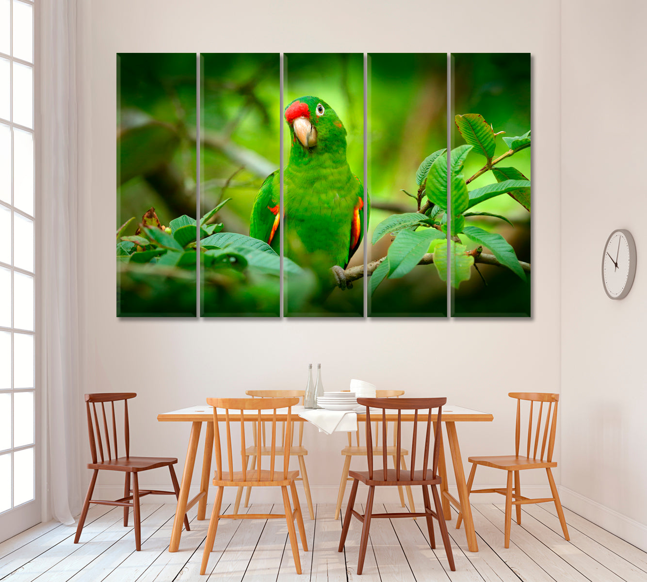 Green Parrot (Crimson-Fronted Parakeet) Costa Rica Canvas Print ArtLexy 5 Panels 36"x24" inches 