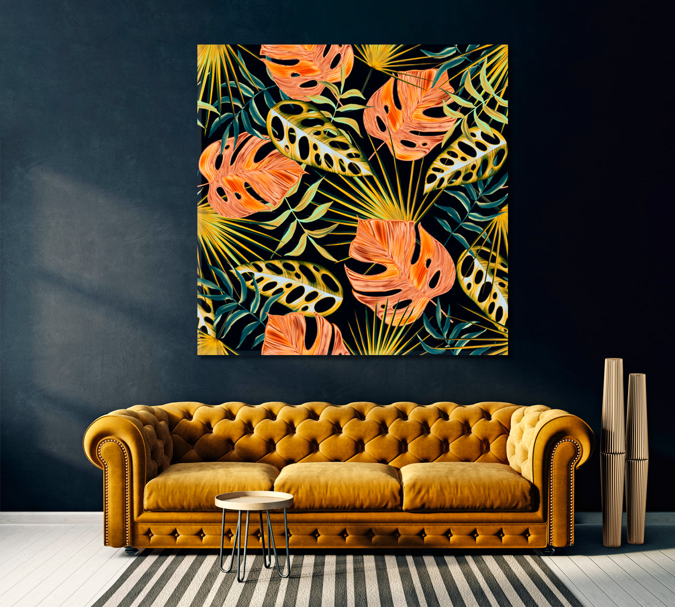 Tropical Leaves and Flowers Canvas Print ArtLexy 1 Panel 12"x12" inches 