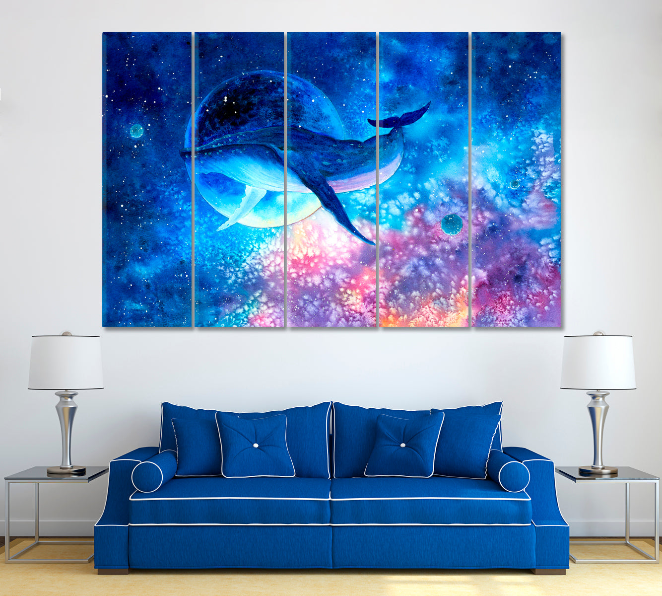 Whale in Space Canvas Print ArtLexy 5 Panels 36"x24" inches 