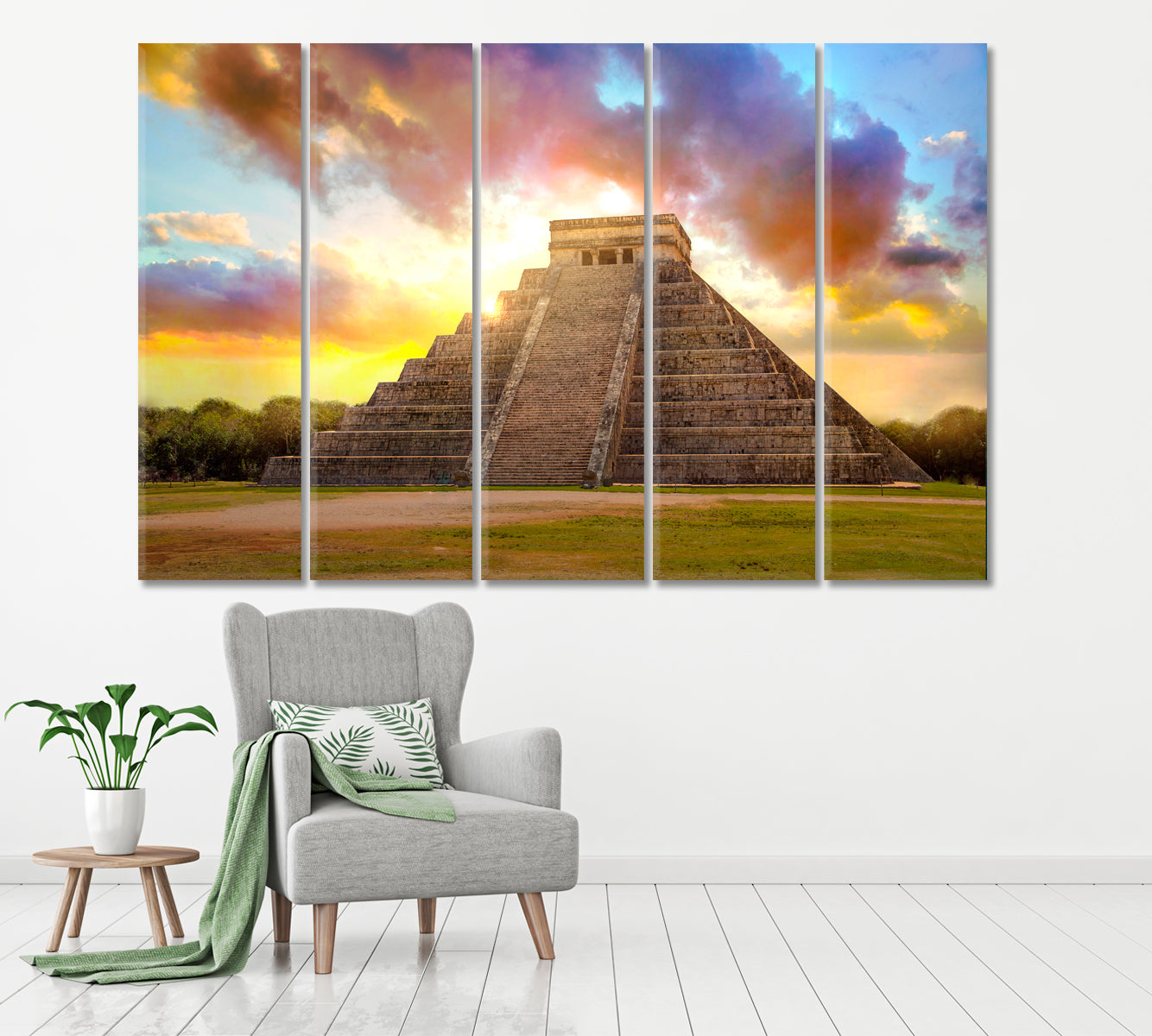 Mayan Pyramid Kukulcan El Castillo Mexico Canvas Print ArtLexy 5 Panels 36"x24" inches 