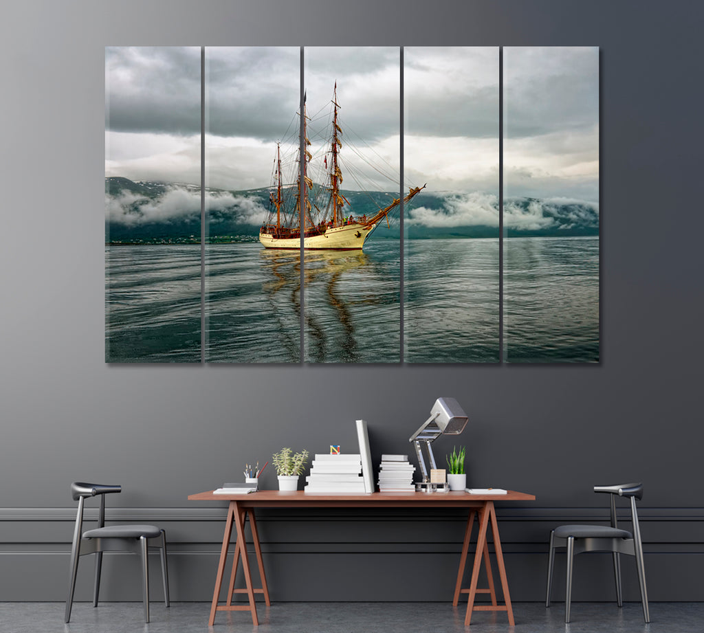 Sailing Ship in Norway Canvas Print ArtLexy 5 Panels 36"x24" inches 