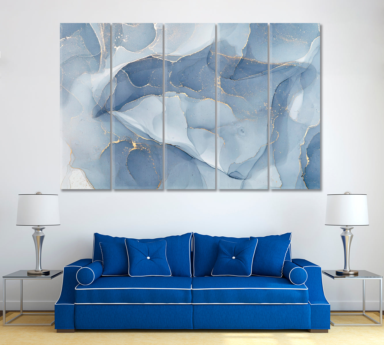 Blue Marble Ink Canvas Print ArtLexy 5 Panels 36"x24" inches 