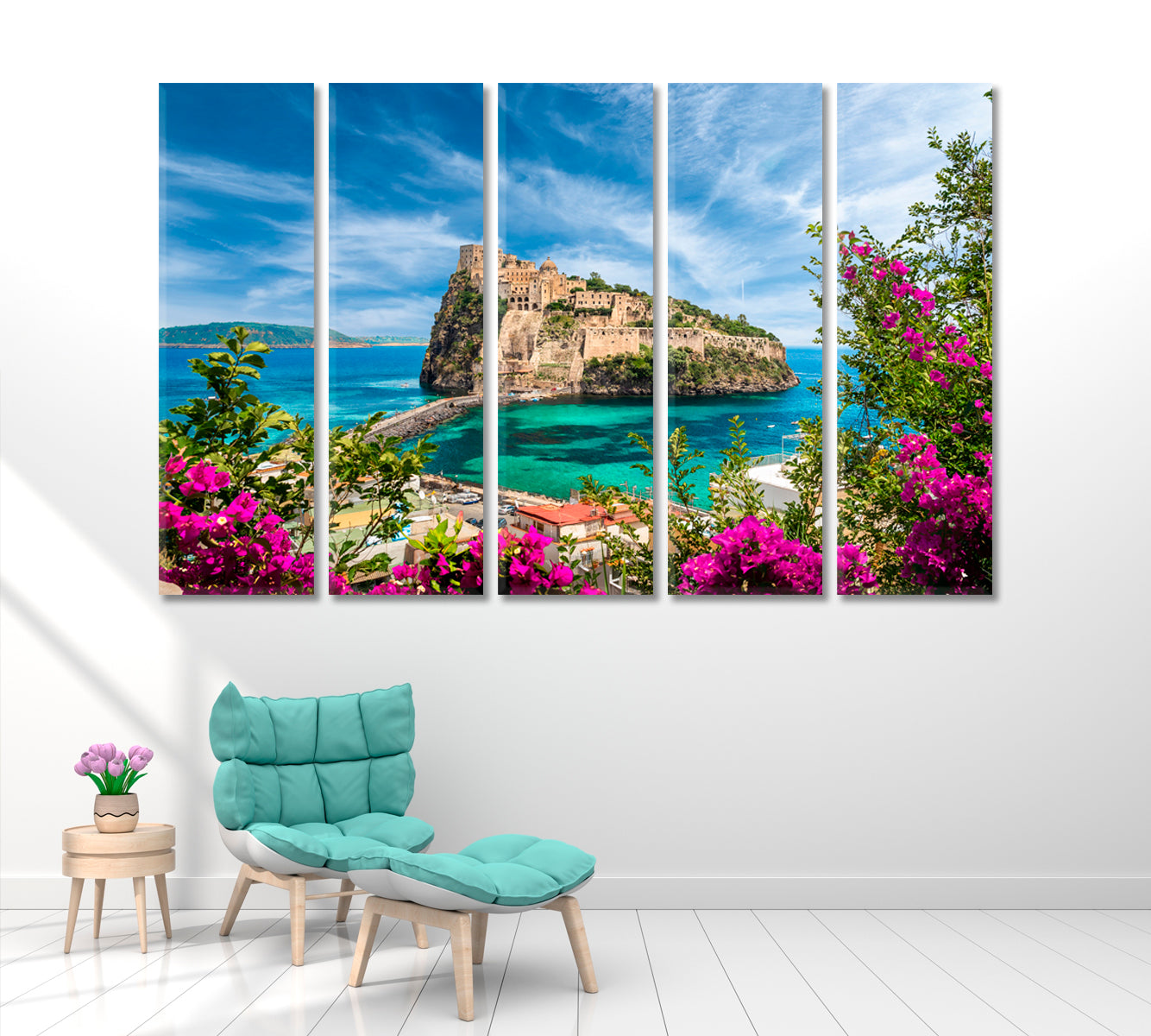 Aragonese Castle Ischia Island Italy Canvas Print ArtLexy 5 Panels 36"x24" inches 