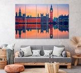 Big Ben and Houses of Parliament at Dusk London Canvas Print ArtLexy 5 Panels 36"x24" inches 