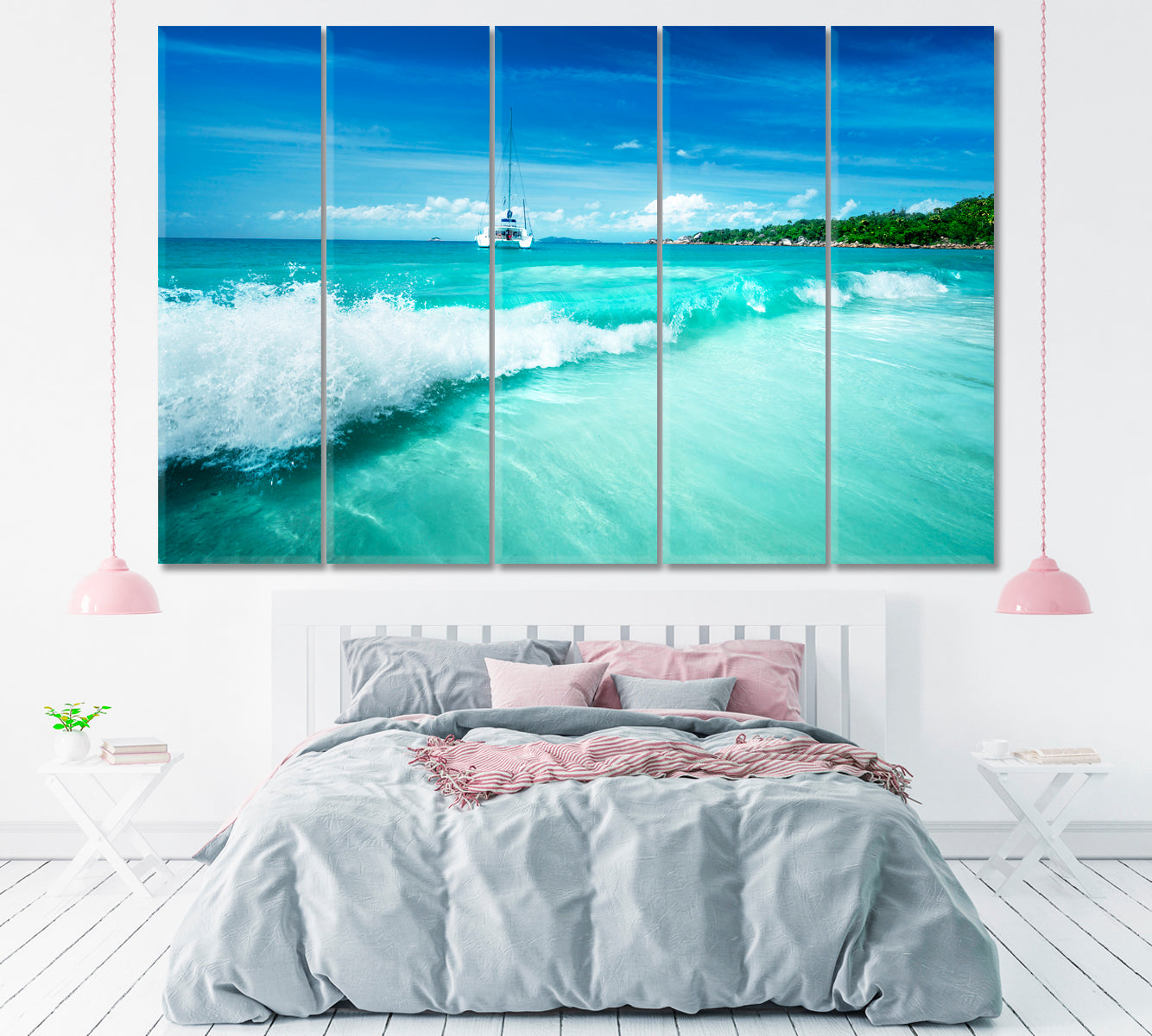 Beach "Anse Lazio" Praslin Seychelles Canvas Print ArtLexy 5 Panels 36"x24" inches 
