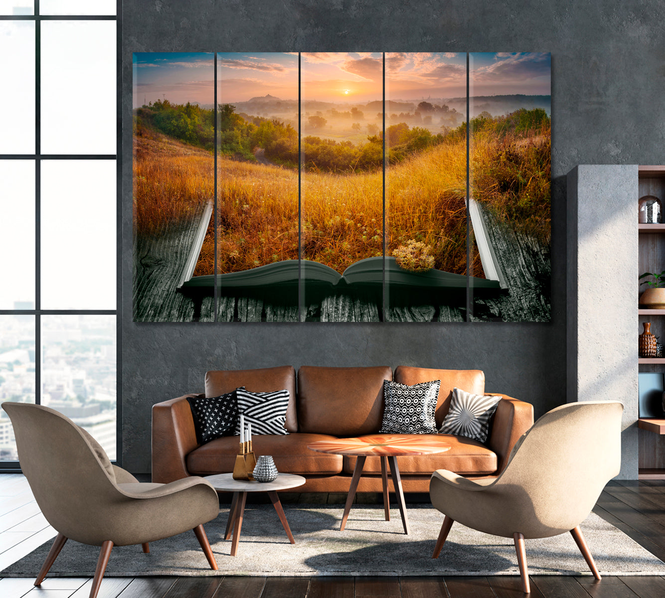 Summer Misty Valley on Pages of Magical Book Canvas Print ArtLexy 5 Panels 36"x24" inches 