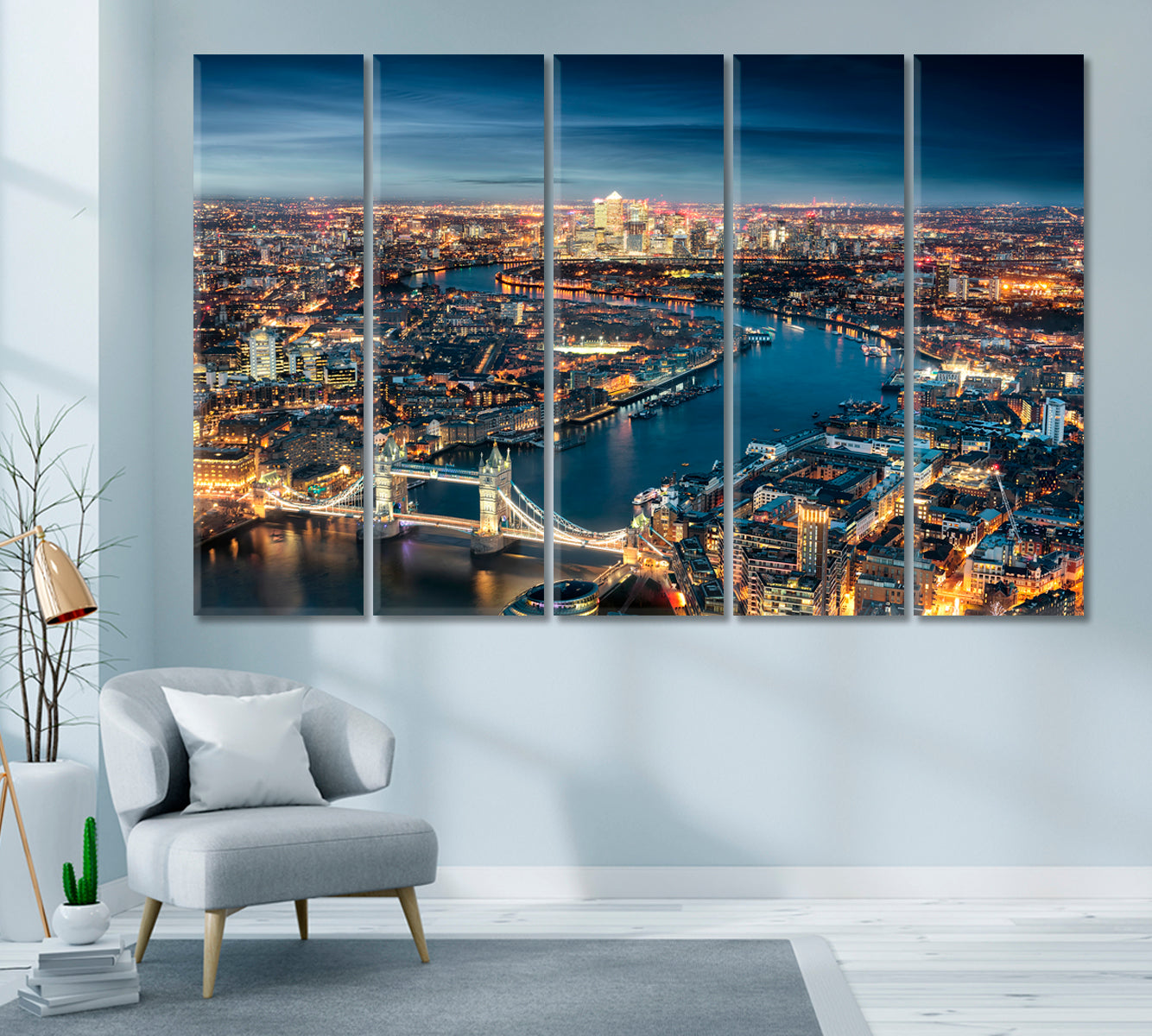Canary Wharf Financial District and Tower Bridge London Canvas Print ArtLexy 5 Panels 36"x24" inches 
