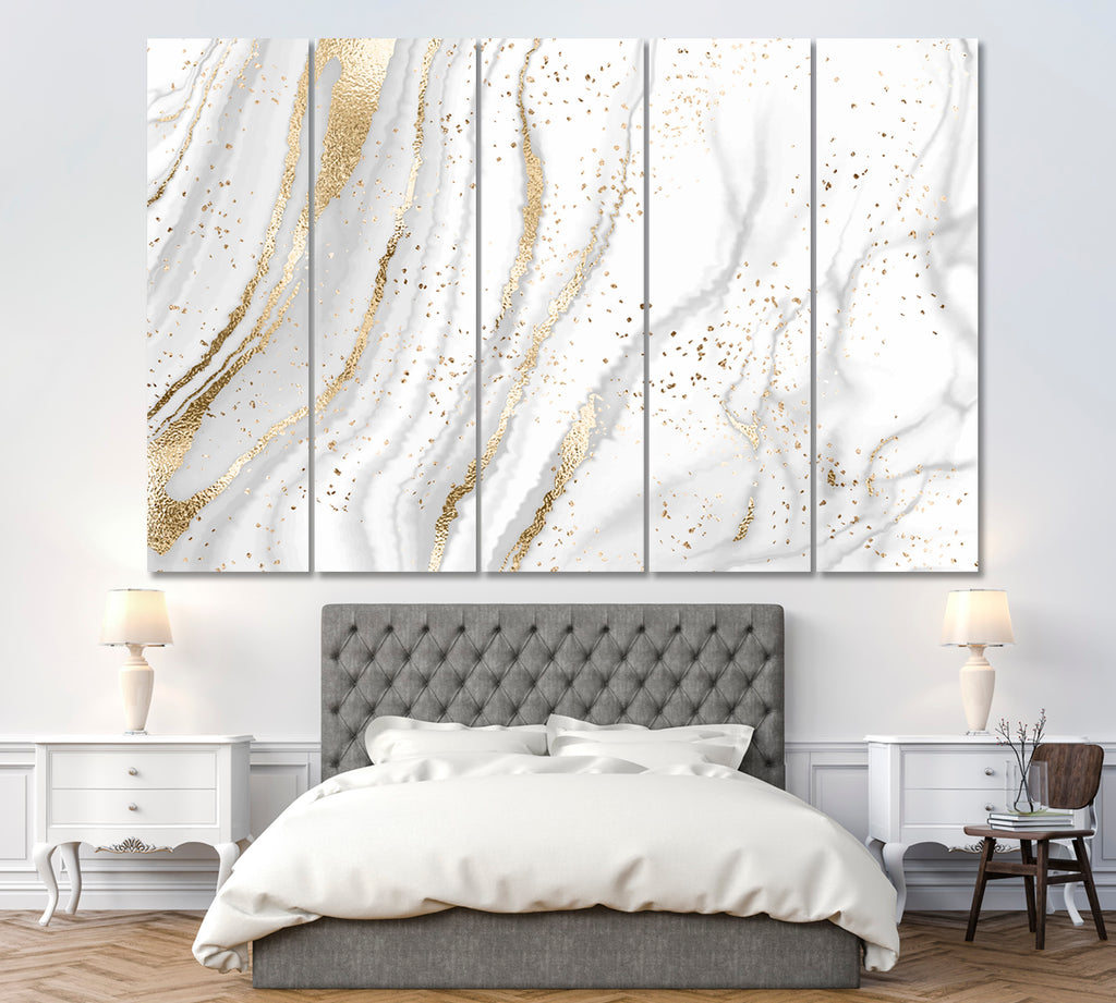 Minimalist White Marble with Gold Veins Canvas Print ArtLexy 5 Panels 36"x24" inches 