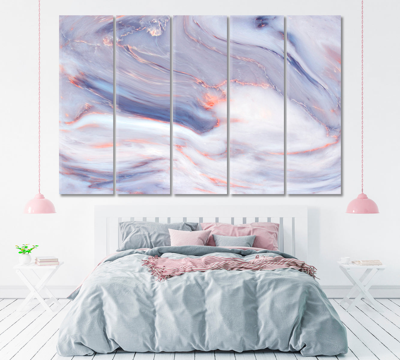 Blue Marble with Golden Veins Canvas Print ArtLexy 5 Panels 36"x24" inches 