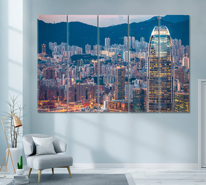 Hong Kong Skyline Canvas Print ArtLexy 5 Panels 36"x24" inches 