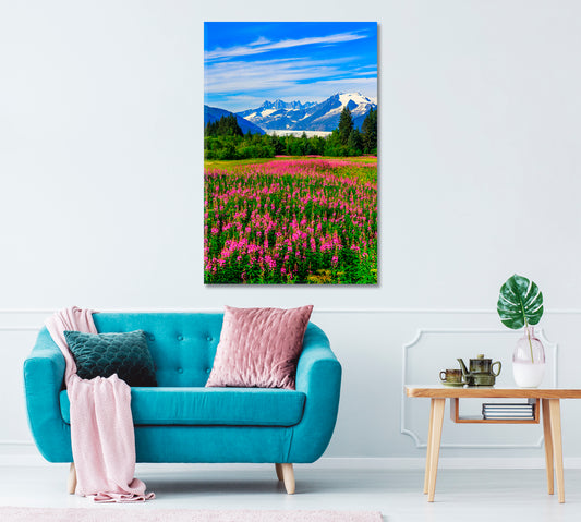 Mendenhall Glacier with Blooming Field Canvas Print ArtLexy 1 Panel 16"x24" inches 