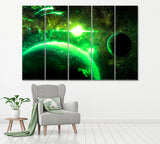 Green Planet and Moon Canvas Print ArtLexy 5 Panels 36"x24" inches 