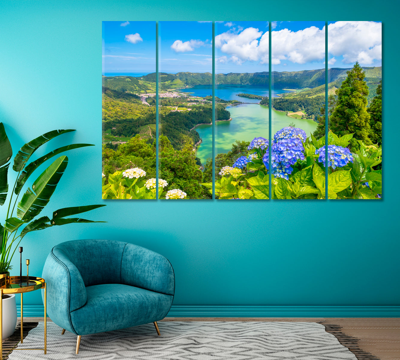 Seven Cities Lake Azores Canvas Print ArtLexy 5 Panels 36"x24" inches 