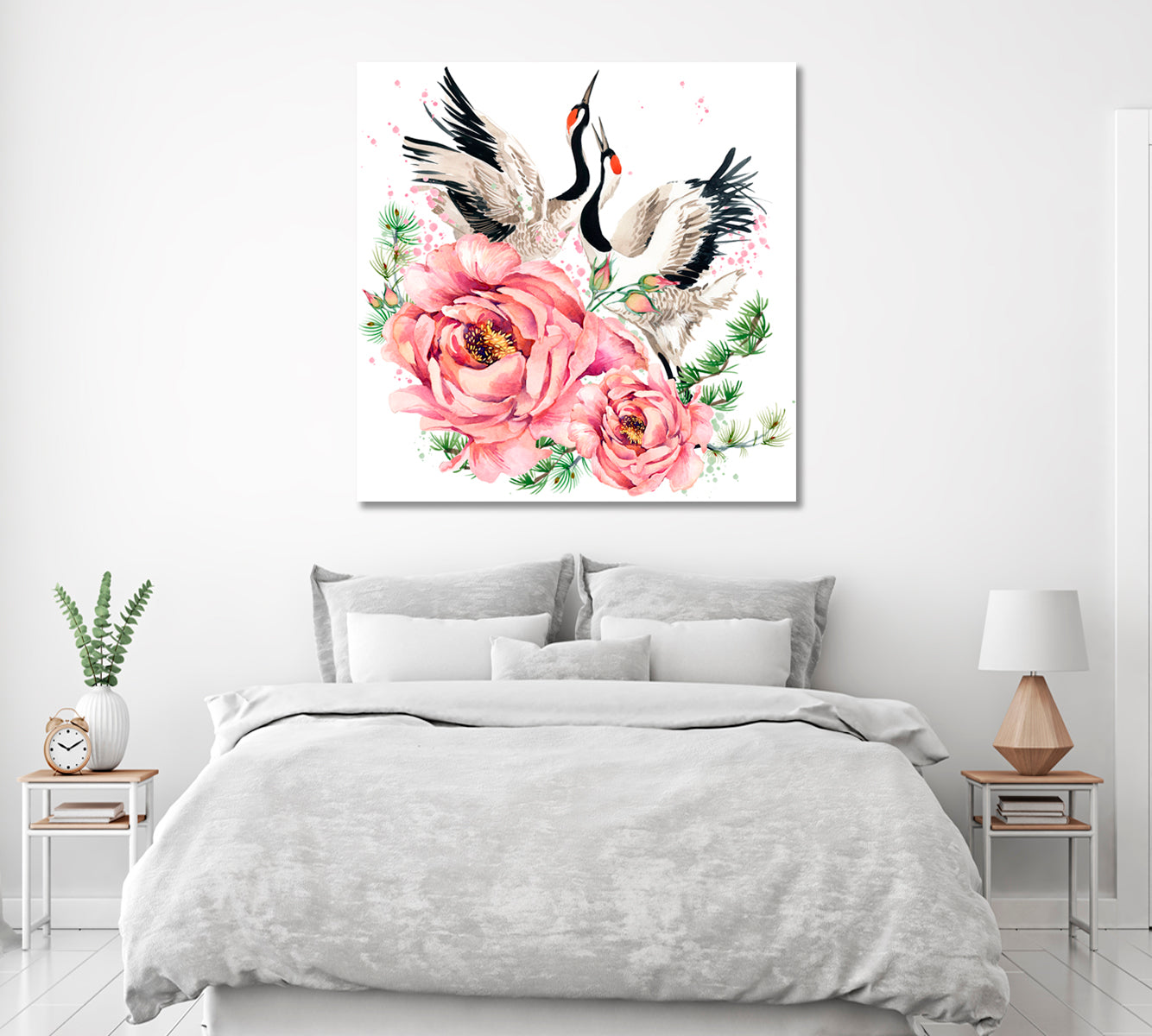 Red-Crowned Crane with Flowers Canvas Print ArtLexy   
