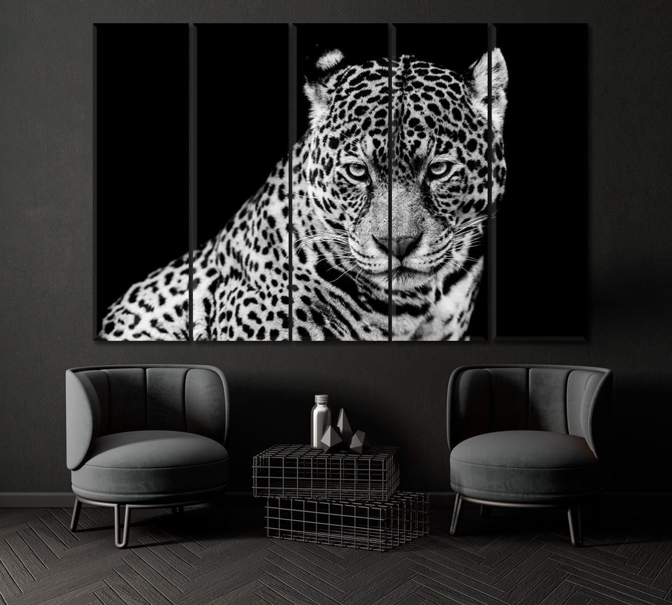 Angry Jaguar in B&W Canvas Print ArtLexy 5 Panels 36"x24" inches 