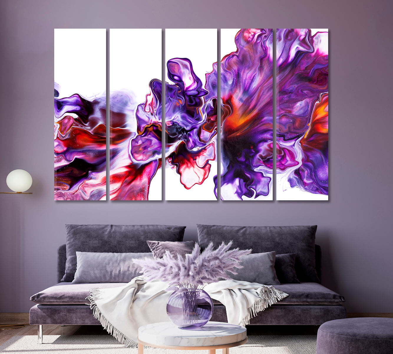 Abstract Purple Flower Canvas Print ArtLexy 5 Panels 36"x24" inches 