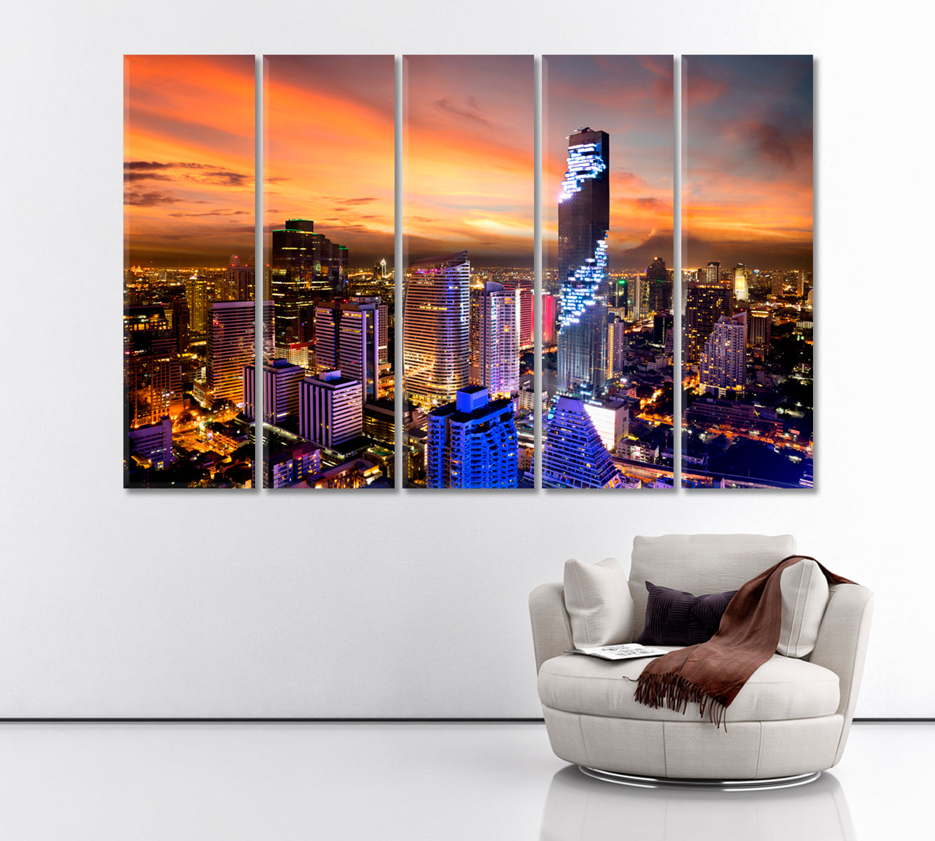 Silom Area Bangkok Thailand Canvas Print ArtLexy 5 Panels 36"x24" inches 