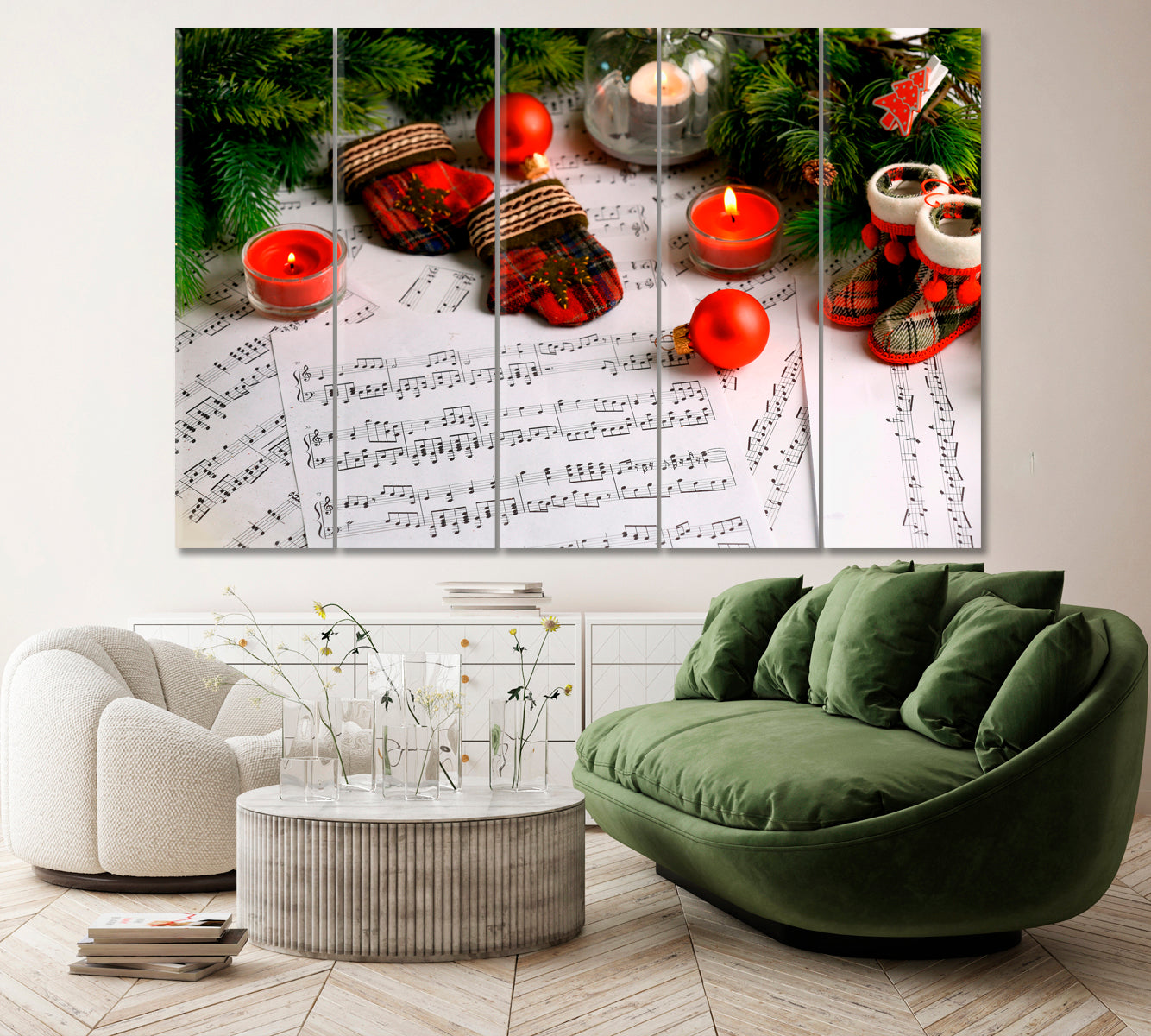 Music Notes with Christmas Decoration Canvas Print ArtLexy 5 Panels 36"x24" inches 
