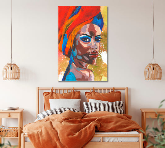 African Woman in Turban Pop Art Style Canvas Print ArtLexy 1 Panel 16"x24" inches 