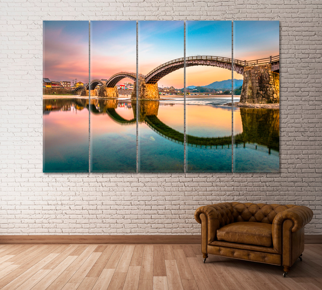 Kintai Bridge Over Nishiki River Japan Canvas Print ArtLexy 5 Panels 36"x24" inches 