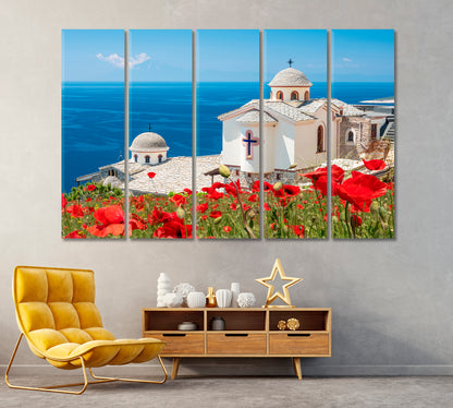 Holy Archangels Monastery Thassos Greece Canvas Print ArtLexy 5 Panels 36"x24" inches 
