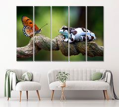 Amazing Amazon Milk Frog with Butterfly Canvas Print ArtLexy 5 Panels 36"x24" inches 
