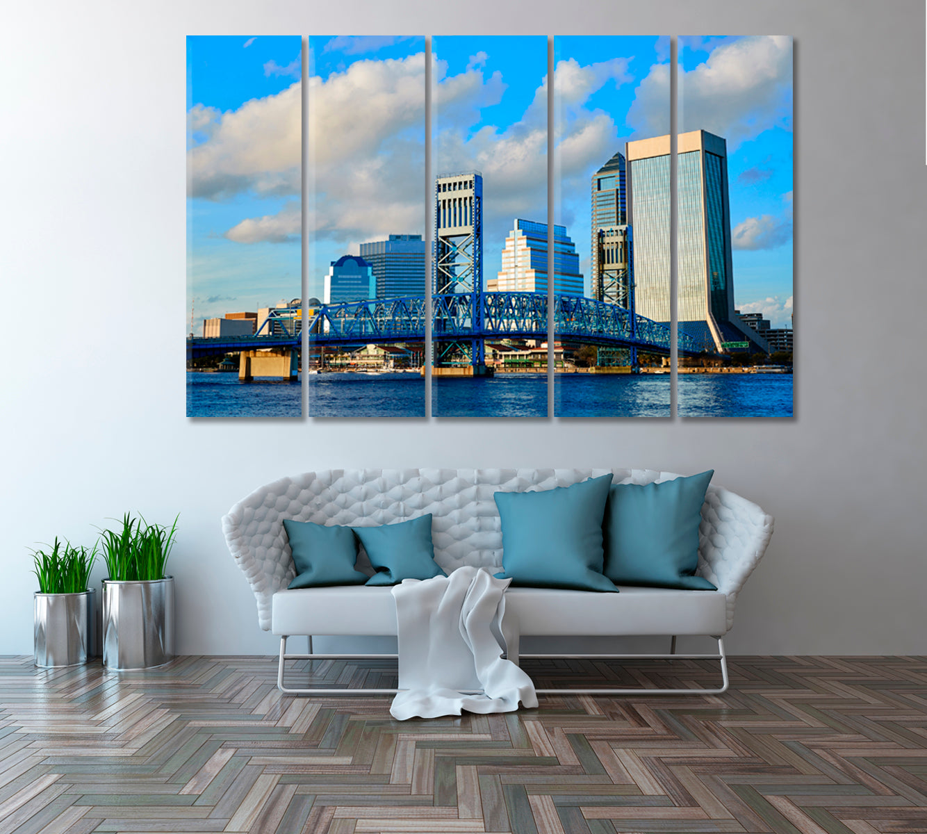 Jacksonville Florida Usa Downtown Skyline Canvas Print ArtLexy 5 Panels 36"x24" inches 