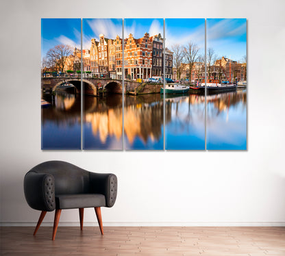 Prinsengracht and Brouwersgracht Canals Amsterdam Netherlands Canvas Print ArtLexy 5 Panels 36"x24" inches 