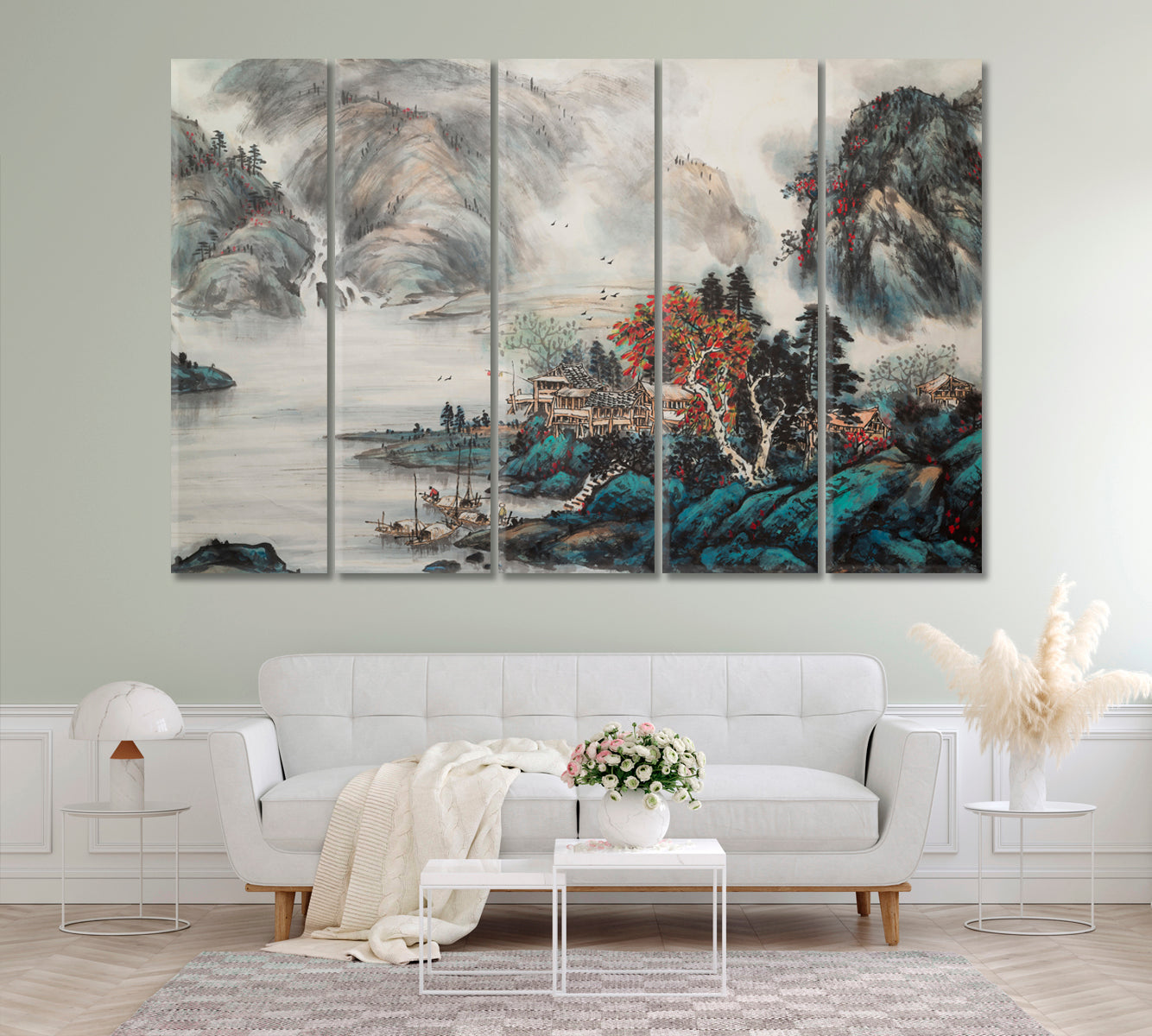 Chinese Traditional Landscape Canvas Print ArtLexy 5 Panels 36"x24" inches 