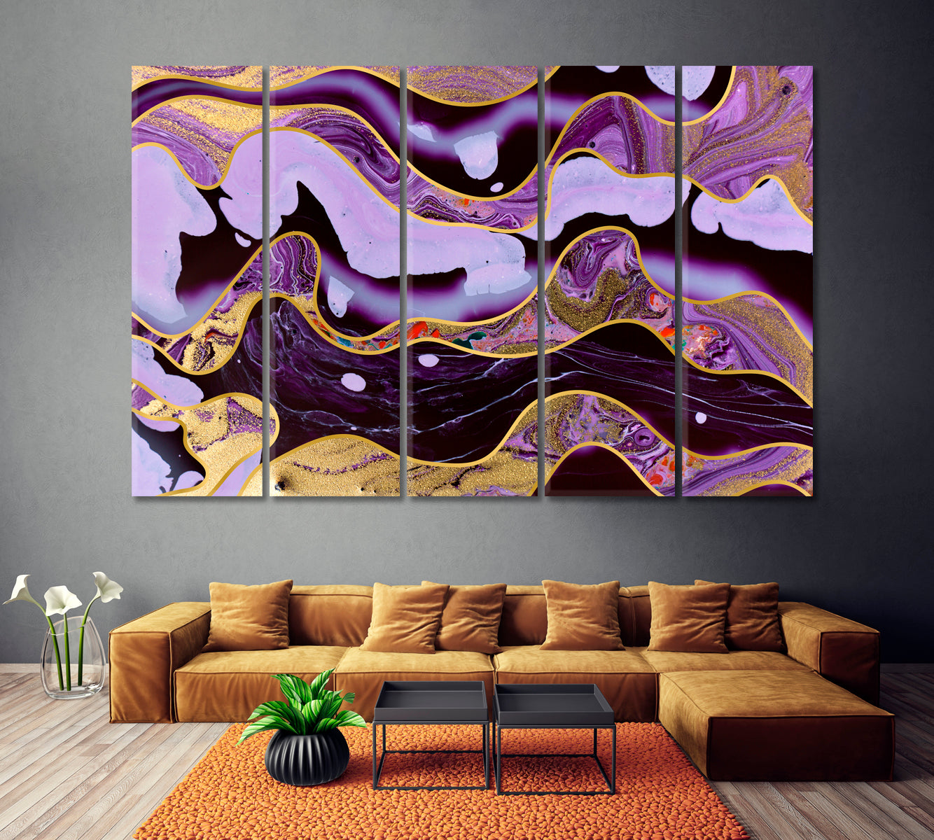 Trendy Mixed Purple Abstract Pattern Canvas Print ArtLexy 5 Panels 36"x24" inches 