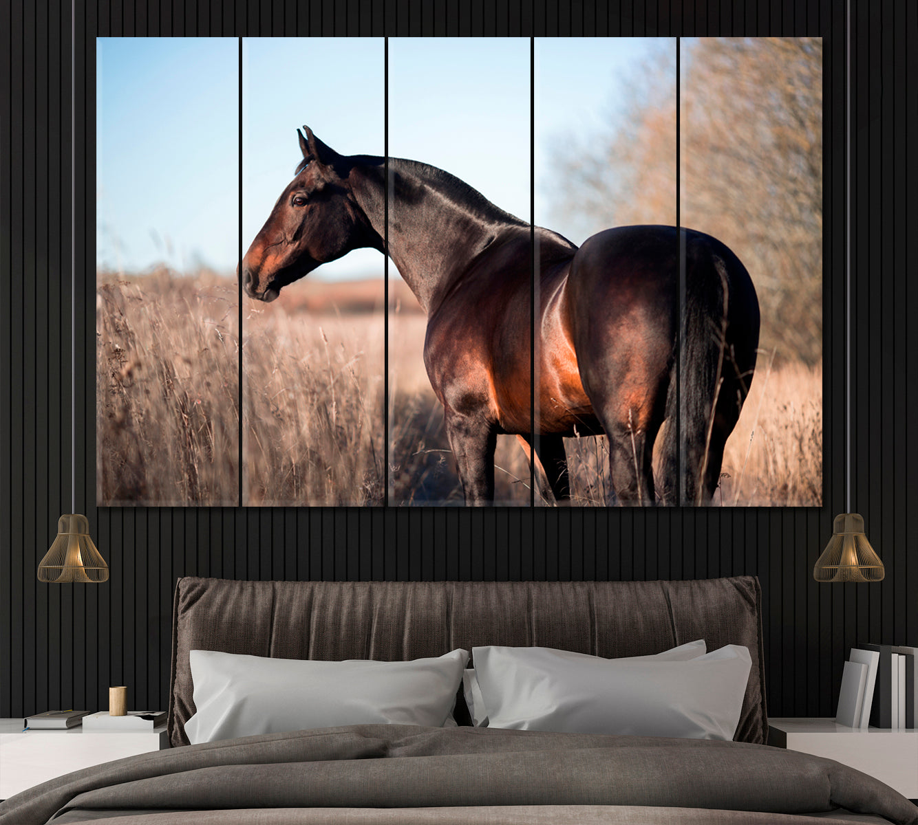 Brown Horse in Field Canvas Print ArtLexy 5 Panels 36"x24" inches 