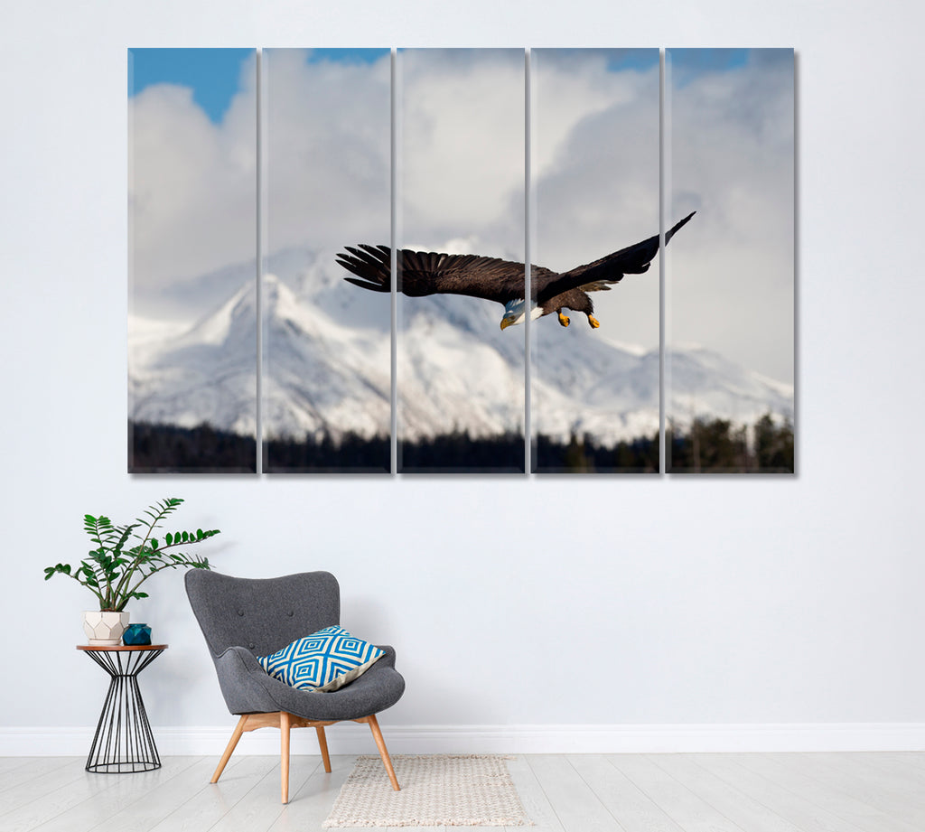 Flight of Bald Eagle Homer Alaska Canvas Print ArtLexy 5 Panels 36"x24" inches 