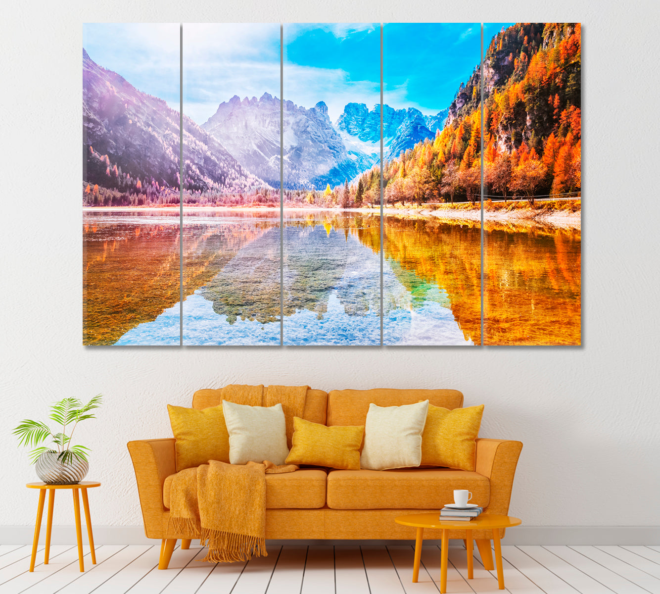 Autumn Landscape in Dolomite Alps Italy Canvas Print ArtLexy 5 Panels 36"x24" inches 