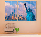 Manhattan Skyline with The Statue of Liberty Canvas Print ArtLexy 5 Panels 36"x24" inches 