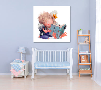 Gull with Little Girl Read Book Canvas Print ArtLexy   
