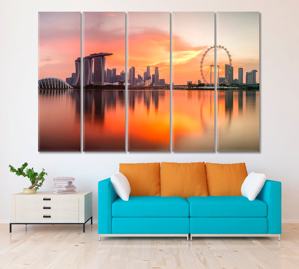 Singapore at Sunset Canvas Print ArtLexy 5 Panels 36"x24" inches 