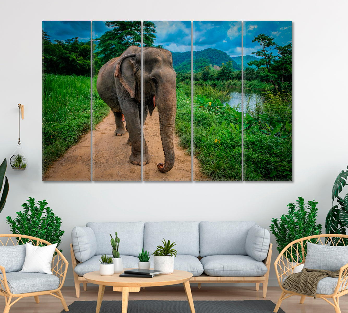 Asian Elephant at Elephant Nature Park in Chiang Mai Thailand Canvas Print ArtLexy 5 Panels 36"x24" inches 